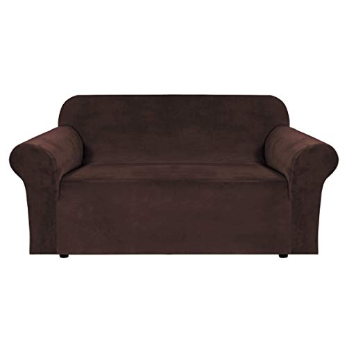 BellaHills Echte Samt Couchbezug für Sofa Schonbezüge Samt Plüsch Möbelbezug Ultra Stretch Sofabezüge Möbelschutz mit elastischem Boden (2-Sitzer, braun) von BellaHills