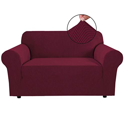 BellaHills Sofa Cover 2 Sitzer elastische Sofa Hussen für Wohnzimmer Spandex Stretch-Gewebe Super Soft, Stretching Rutschfestigkeit Möbel Protector-Burgund Rot von BellaHills