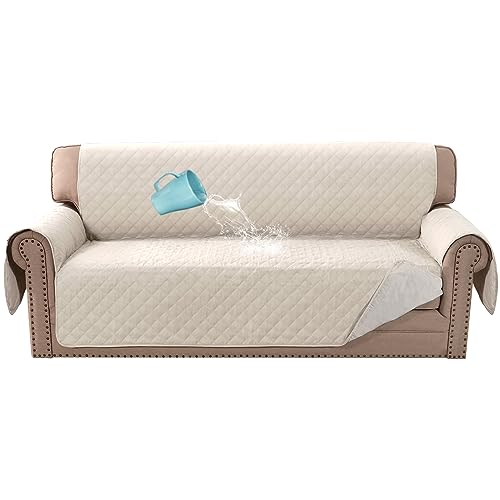 BellaHills Sofabezug 100% Wasserdicht Sofabezug 3-Sitzer-Sofa-Schonbezüge Dreifach-rutschfeste Couchbezüge 3-Sitzer Waschbarer Sofaschutz mit Gummiband für Kinder/Haustiere (Sofa 178 cm, Elfenbein) von BellaHills