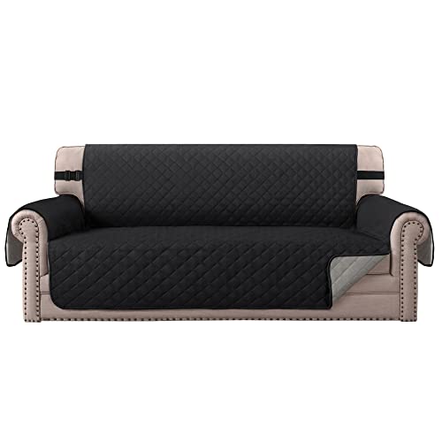 BellaHills Wendbare Stuhlabdeckung für Hunde Pet Abdeckung für Stuhl/Stuhl Schonbezug/Stuhlschutz, Maschinenwaschbar, Double Diamond Quilted (4 Sitzer: Schwarz/Grau) von BellaHills