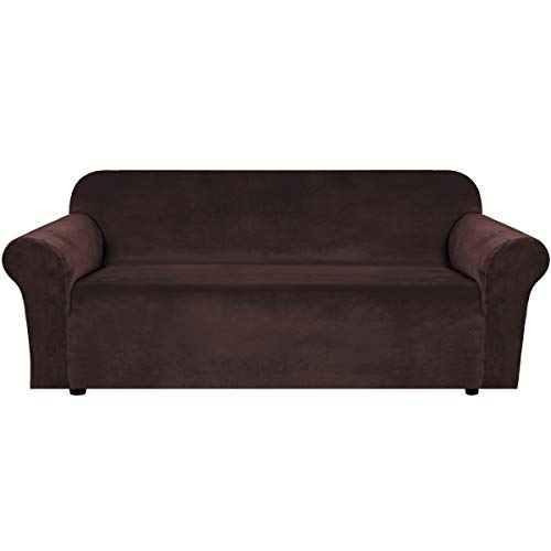 Real Velvet Plush Sofa Cover, Sofa Slipcover for 3 Cushion Couch Velvet High Stretch Sofa Cover/Slipcover(3 Seater, Brown) von BellaHills