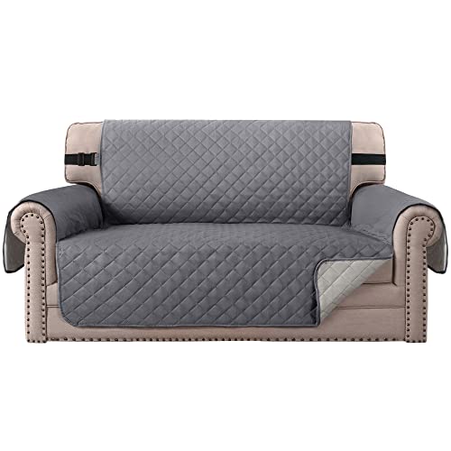 Zweisitzerabdeckungen Loveseat-Schonbezug-Schutzfolie, reversibel in Position bleiben Möbelschutzhüllen/Überzüge für Hunde/Cat Love Seat - Grau/Beige von BellaHills