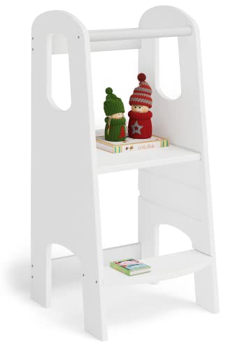 Lernturm höhenverstellbar Bellabino Luni, Lerntower aus weißem Birke Sperrholz für Kleinkinder ab 1 Jahr oder dem Stehalter mit Trittschemel 3-Fach verstellbar von Bellabino