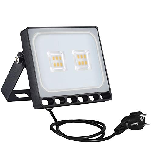 Bellanny 10W LED Strahler Außen, 800LM Superhell LED Fluter mit Stecker, 3000K Warmweiß LED Scheinwerfer, IP65 Wasserfest Außenstrahler, Flutlicht LED Aussen für Garten Innenhöfe Auffahrt Garage Flur von Bellanny