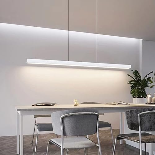 Bellastein LED Pendelleuchte für esstisch dimmbar mit pendellampe höhenverstellbar Moderne Hängeleuchte/Deckenleuchte für büro esszimmer Arbeitszimmer Wohnzimmer Küche Bar leuchte (Weiß, L120cm) von Bellastein