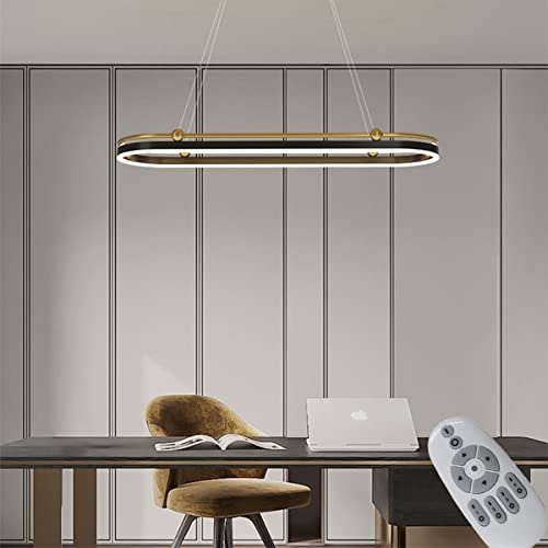Dimmbar LED Pendelleuchte Hängeleuchten mit Fernbedienung 3 Lichtfarbe, Höhenverstellbar, Memoryfuktion Deckenleuchte, Ringe Deckenleuchte Esszimmerlampe Küchenlampe Bürolampe (Schwarz+Gold, L100cm) von Bellastein