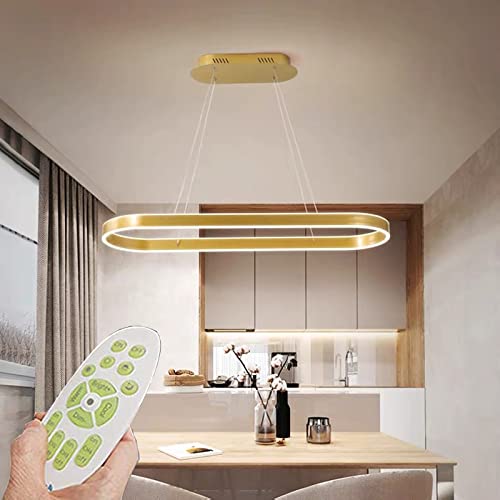 Modern LED Pendelleuchte Esstisch Hängelampe Licht Höhenverstellbar Bürolampe Küchenlampe Wohnzimmerlampe dimmbar mit Fernbedienung Wohnzimmer Esszimmer Dekor Hängeleuchte (L120cm 108W, Gold) von Bellastein