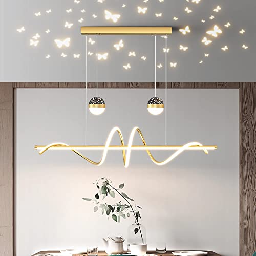 Moderne Esstisch Pendelleuchte LED Dimmbar schwarz Hängelampe LED Hängeleuchte mit Fernbedienung Höhenverstellbarer Kronleuchter für Wohnzimmer Esszimmer Schlafzimmer Küche Bürolampe (Gold, L120cm) von Bellastein