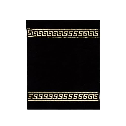 Badvorleger Badematte Duschvorleger aus Baumwolle in Beige Schwarz Weiß Gold mit Mäander Muster (schwarz, 50 x 60 cm) von Belle Arti