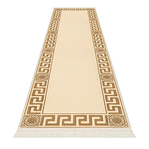 Belle Arti Premium Mäander Teppich aus 100% Viskose im Meander Design Carpet Größen 641 (beige, 80 x 200 cm) von Belle Arti