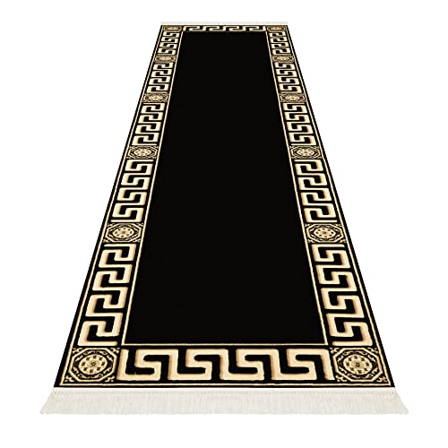 Belle Arti Premium Mäander Teppich aus 100% Viskose im Meander Design Carpet Größen 641 (schwarz, 80 x 200 cm) von Belle Arti