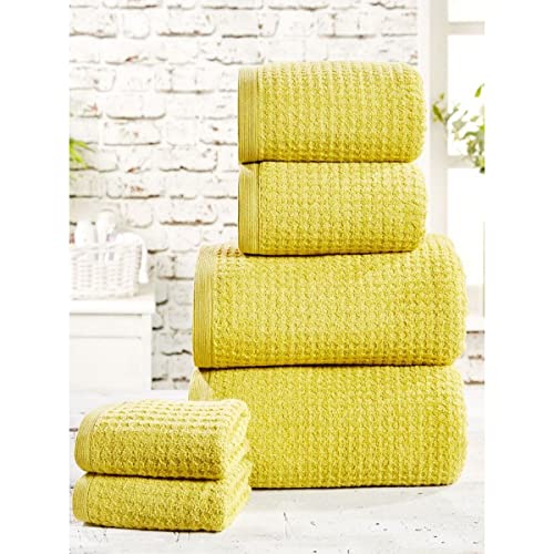 Belle Maison Rapport Handtuch-Set mit Waffelmuster, 480 g/m², Baumwolle, Jive Green, 6-teiliges Set von Belle Maison