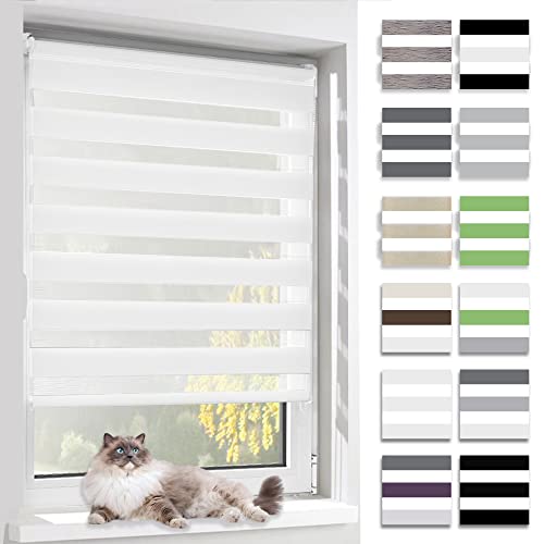 BelleMax Doppelrollo Klemmfix ohne Bohren & mit Bohren (105x150cm Weiß) Duo Rollo, Sonnenschutz lichtdurchlässig Blickdicht, Klemmrollo Fensterrollo, Rollos für Fenster und Tür von BelleMax