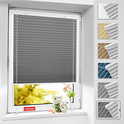 BelleMax Plissee ohne Bohren verdunkelung, Thermo Plisseerollo Klemmfix, 85x130cm Grau, Verdunklungsplissee 100% lichtundurchlässig für Fenster & Tür, Faltrollo Blickdicht Sichtschutz Sonnenschutz von BelleMax