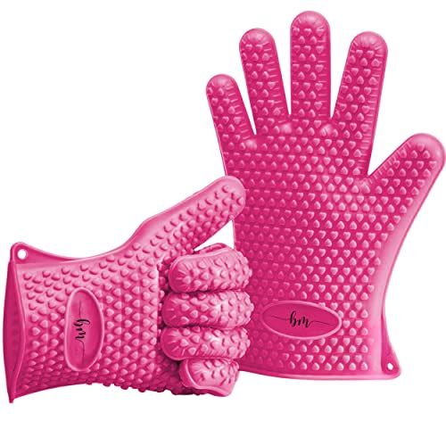 Belmalia 2 Backhandschuhe, Silikon, NEU: noch hitzebeständiger, Grillhandschuhe, Topflappen, Ofenhandschuhe Pink Rosa von Belmalia