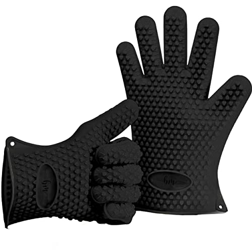 Belmalia 2 Backhandschuhe, Silikon, NEU: noch hitzebeständiger, Grillhandschuhe, Topflappen, Ofenhandschuhe Schwarz von Belmalia