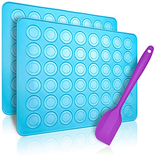 Belmalia 2x Macarons Backmatte aus Silikon für perfekte Makronen | Antihaft Silikonform mit Teigschaber | Blau von Belmalia