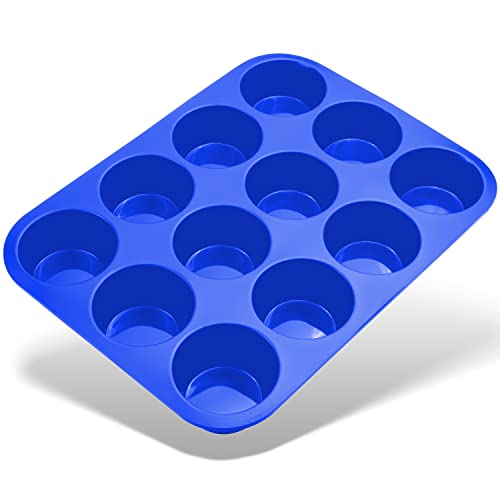 Belmalia Silikon Muffinform für 12 Muffins, Muffinblech, antihaftbeschichtet, Cupcakes, Brownies, Kuchen, Pudding Dunkel-Blau von Belmalia