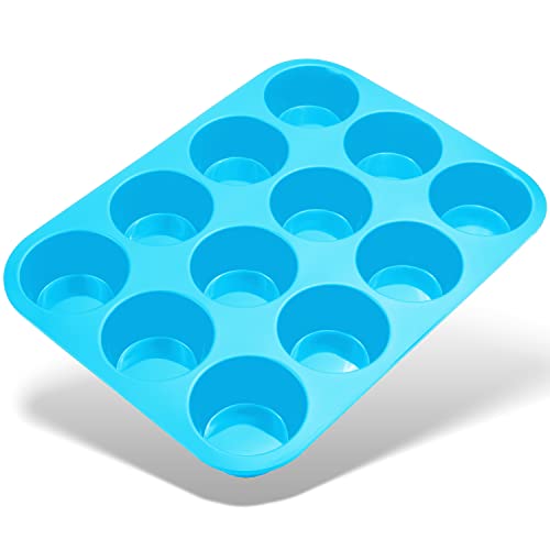Belmalia Silikon Muffinform für 12 Muffins, Muffinblech, antihaftbeschichtet, Cupcakes, Brownies, Kuchen, Pudding Blau von Belmalia