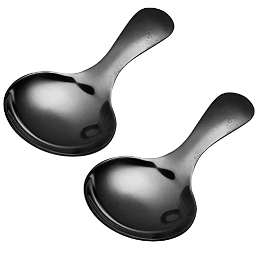 Bemvp Netter Edelstahl -Mini -löffel 2pcs/Set Short Griff Tee Kaffee Schaufel Eiszucker Salz Spice Spoon Küchenwerkzeuge (schwarz) von Bemvp
