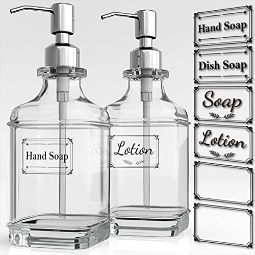 Beowanzk 2er Pack Seifenspender Glas mit Edelstahl Pumpe Spülmittelspender Küche Soap Dispenser Duschgelspender Nachfüllbar Transparent Seifenspender für Küche, Bad, Waschküchem (550ml) von Beowanzk