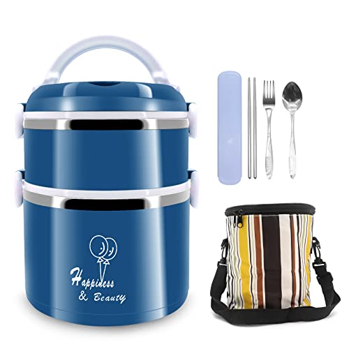 Beowanzk Thermo Lunchbox,Brotdose Edelstahl mit Fächern für Erwachsene und Kinde,Bento Box mit Lsoliertasche,Lunch Box Bentobox Auslaufsicher BPA-frei (Blau) von Beowanzk