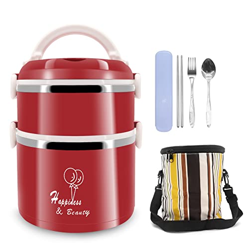 Beowanzk Thermo Lunchbox,Brotdose Edelstahl mit Fächern für Erwachsene und Kinde,Bento Box mit Lsoliertasche,Lunch Box Bentobox Auslaufsicher BPA-frei (Rot) von Beowanzk