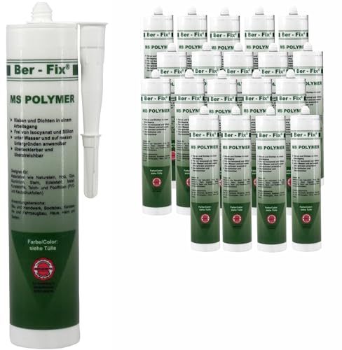 Ber-Fix MS Polymer Montagekleber Weiß 20er-Pack - Nicht schimmelnd, für Fliesen, Glas, Metall & Beton, perfekt für Nassbereiche, sicherer und ungiftiger als Sanitärsilikon von Ber-Fix
