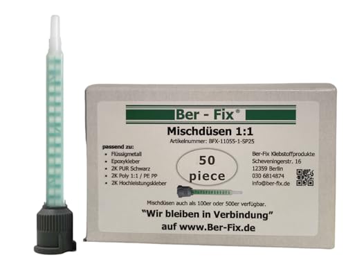 Ber-Fix 50x Statikmischer 1:1 MBQ 05-16L B-System für 2K-Epoxidharz, Zweikomponentenkleber-Mischrohr, Effiziente Mischung bei 2K Kleber von Ber-Fix