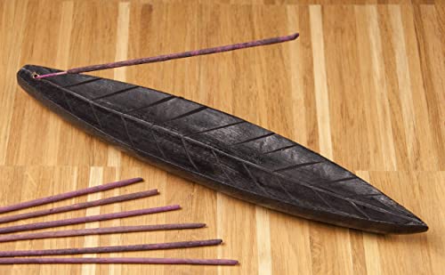 Berk massiver Räucherstäbchen Halter aus Mango Holz *Blatt Natur Schwarz* - Handgemachtes Original aus Indien von Berk