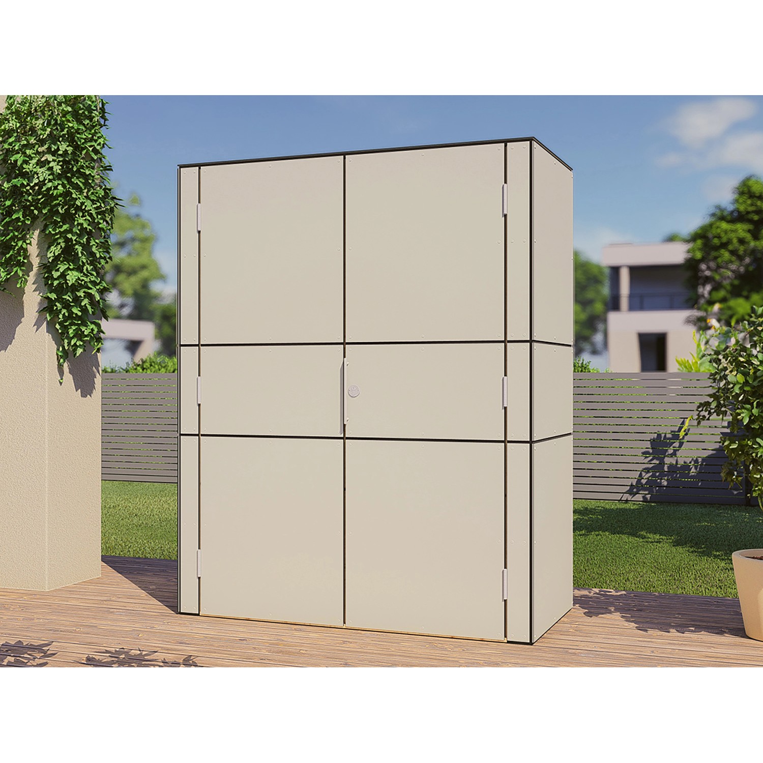 Bertilo Gartenschrank HPL Highboard 155 cm x 75 cm x 193 cm Grau FSC® von Bertilo