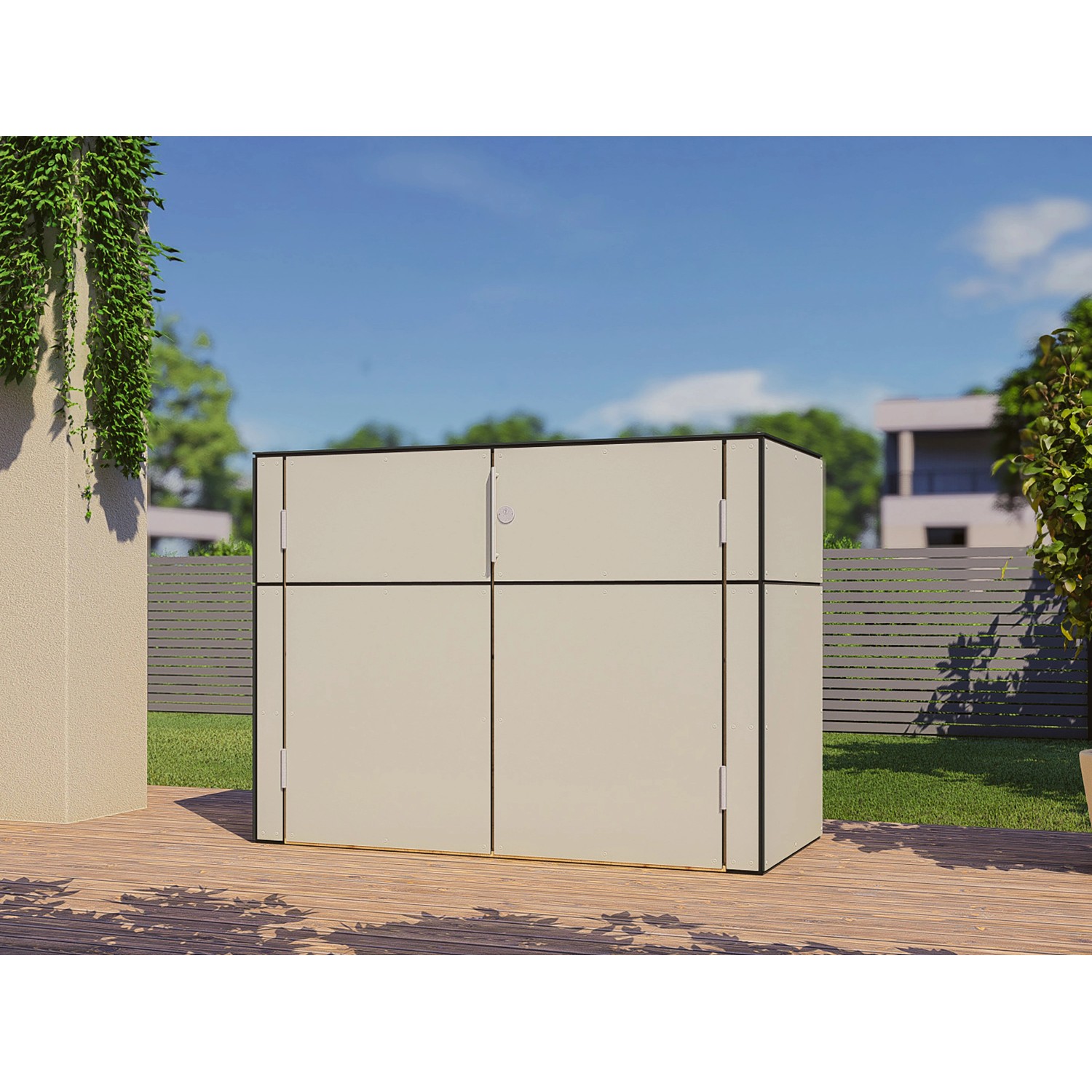 Bertilo Gartenschrank HPL Sideboard 155 cm x 75 cm x 116 cm Grau FSC® von Bertilo
