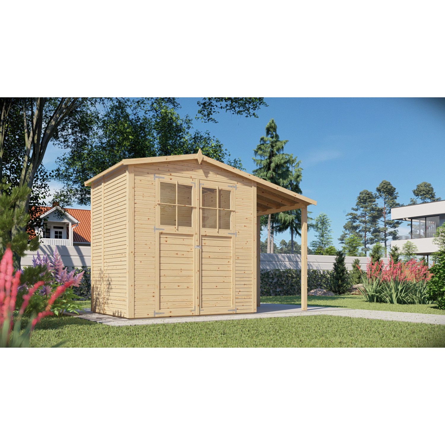 Bertilo Gerätehaus Plexi Apex 2 Plus 157 cm x 325 cm Natur FSC® von Bertilo