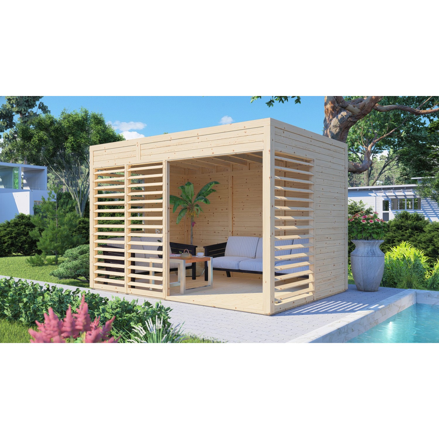 Bertilo Pavillon Garten-Lounge 2 Natur 234 cm x 337 cm FSC® von Bertilo
