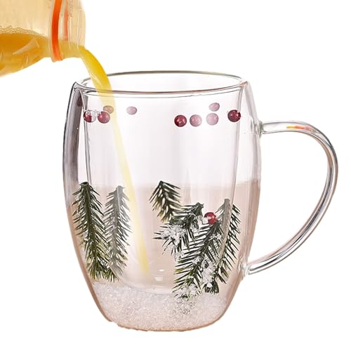 Besreey Doppelwandige Kaffeegläser - Kaffeetassen Aus Glas Mit Henkel - Borosilikatglas - Trockenblumen Doppelglas - Isolierte Kaffeetasse | 350ml Für Kalte Und Heiße Getränke von Besreey