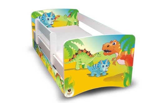 Best For Kids Kinderbett 80x160 mit Rausfallschutz + Schublade 44 Designs (Dinosaurier) von Best For Kids