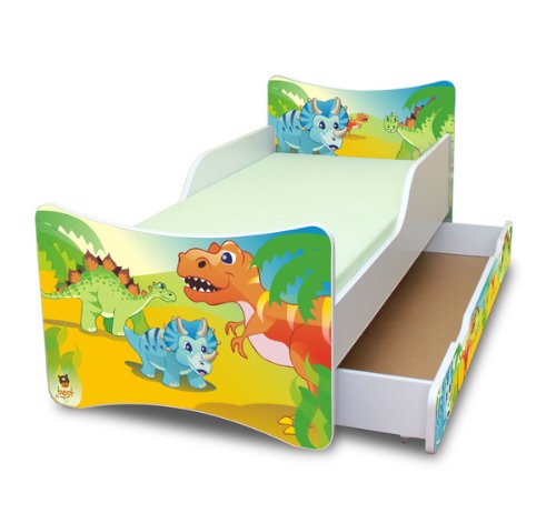 Best For Kids Kinderbett mit Schaummatratze mit TÜV Zertifiziert 80x160 - Dinosaurier MIT SCHUBLADE von Best For Kids
