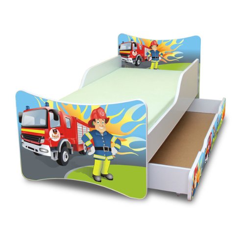 Best For Kids Kinderbett mit Schaummatratze mit TÜV Zertifiziert 80x160 - Feuerwehr MIT SCHUBLADE von Best For Kids