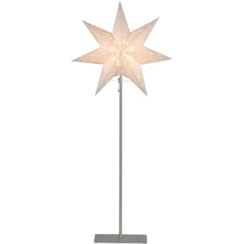 Stehlampe Weihnachtsstern Sensy von Star Trading, 3D Papierstern Weihnachten in Weiß mit Metall-Fuß, Dekostern Stehleuchte mit Kabelschalter, E14, Höhe: 83cm von Star