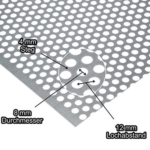 Lochblech Stahl Verzinkt RV 8-12 1,5 mm stark Individueller Zuschnitt nach Maß (500 mm x 450 mm) von Bestell_dein_blech