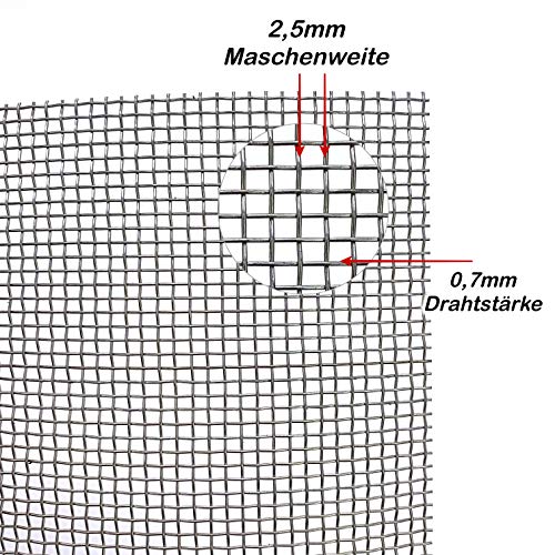 Edelstahl Drahtgewebe Gitter 2,5mm Maschenweite Edelstahl 0,7mm dick Wunschzuschnitt (1000mm x 150mm) von Bestell_dein_lochblech