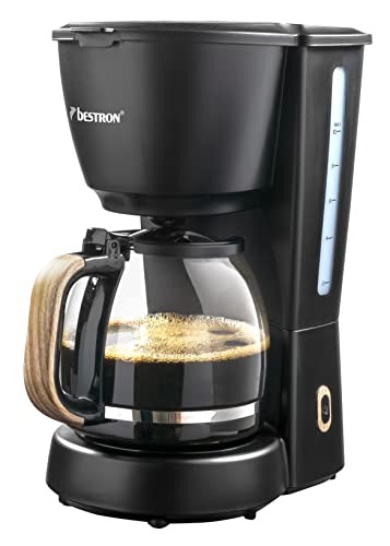 Bestron Filter-Kaffeemaschine für 10 Tassen Kaffee, inkl. 1,5 Liter Glaskanne, Permanentfilter & Warmhalteplatte, 1.000 Watt, Black & Wood-Design, Farbe: Schwarz / Holz von Bestron