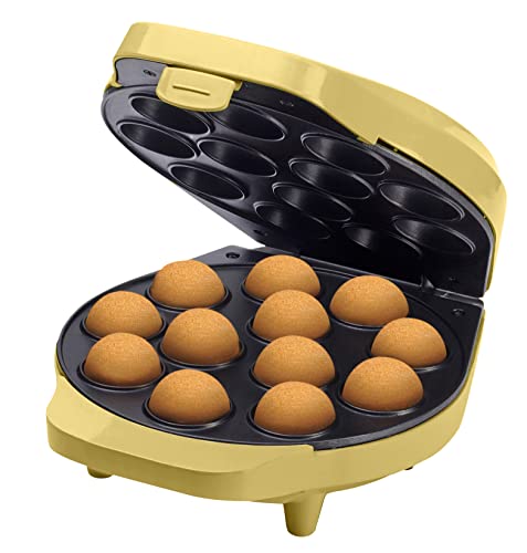 Bestron Waffeleisen für Cake-Pop's im Retro Design, Cake-Pop-Maker inkl. Cake-Pop-Butler, Gabel & 12 Cake-Pop-Sticks, mit Antihaftbeschichtung, 700 W, Farbe: Gelb von Bestron