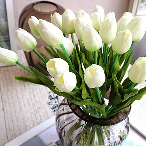 Besttoyeye 20 Stück Tulpe künstliche Blume Latex Real Touch Bridal Wedding Bouquet Home Decor (Weiß) von Besttoyeye