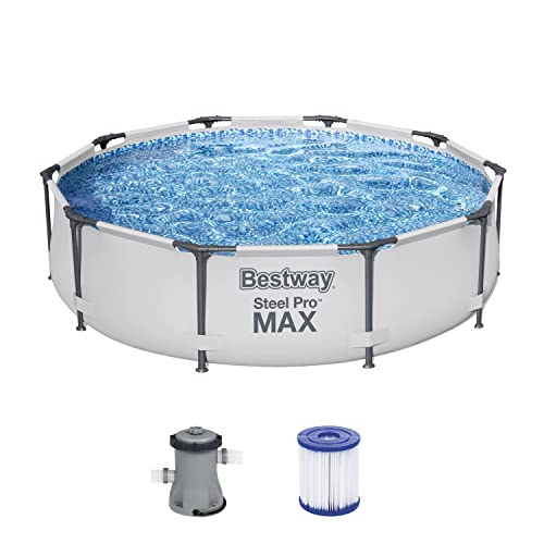 Bestway Steel Pro MAX Frame Pool-Set mit Filterpumpe Ø 305 x 76 cm, lichtgrau, rund von Bestway