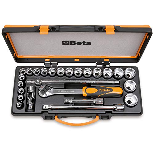 Beta 920A/C20X Steckschlüssel Set, Werkzeugkoffer mit 20 Steckschlüssel und 5 Betätigungswerkzeuge (1/2"" vierkant, robust und langlebig, verschiedene Größen), Schwarz/ Orange von Beta