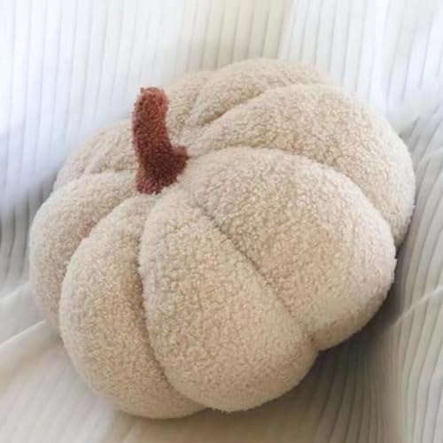 Bettschlange Kürbis Kissen, 3D Kürbis Deko, Halloween Plüsch Kürbis Kissen Gemütliche Herbst Gefüllte Zierkissen für Erntedankfest Weihnachten Schlafzimmer, Stuffed Plush, Creme, 20cm von Bettschlange