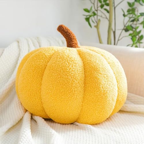 Bettschlange Kürbis Kissen, 3D Kürbis Deko, Halloween Plüsch Kürbis Kissen Gemütliche Herbst Gefüllte Zierkissen für Erntedankfest Weihnachten Schlafzimmer, Stuffed Plush, Gelb, 20cm von Bettschlange