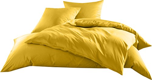 Mako-Satin Baumwollsatin Bettwäsche Uni einfarbig zum Kombinieren (Bettbezug 200 cm x 200 cm, Gelb) von Bettwaesche-mit-Stil