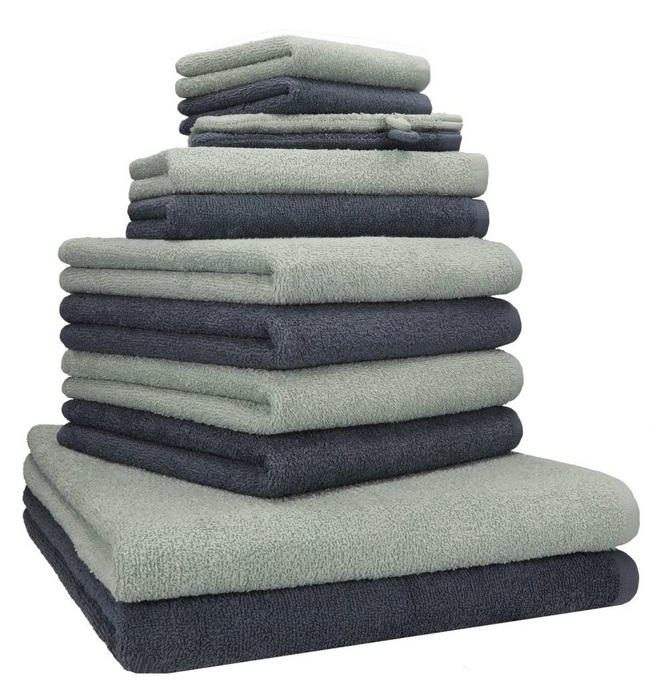 Betz Handtuch Set 12 TLG. Handtuch Set BERLIN Farbe Jade - dunkelgrau, 100% Baumwolle (12 Teile) von Betz